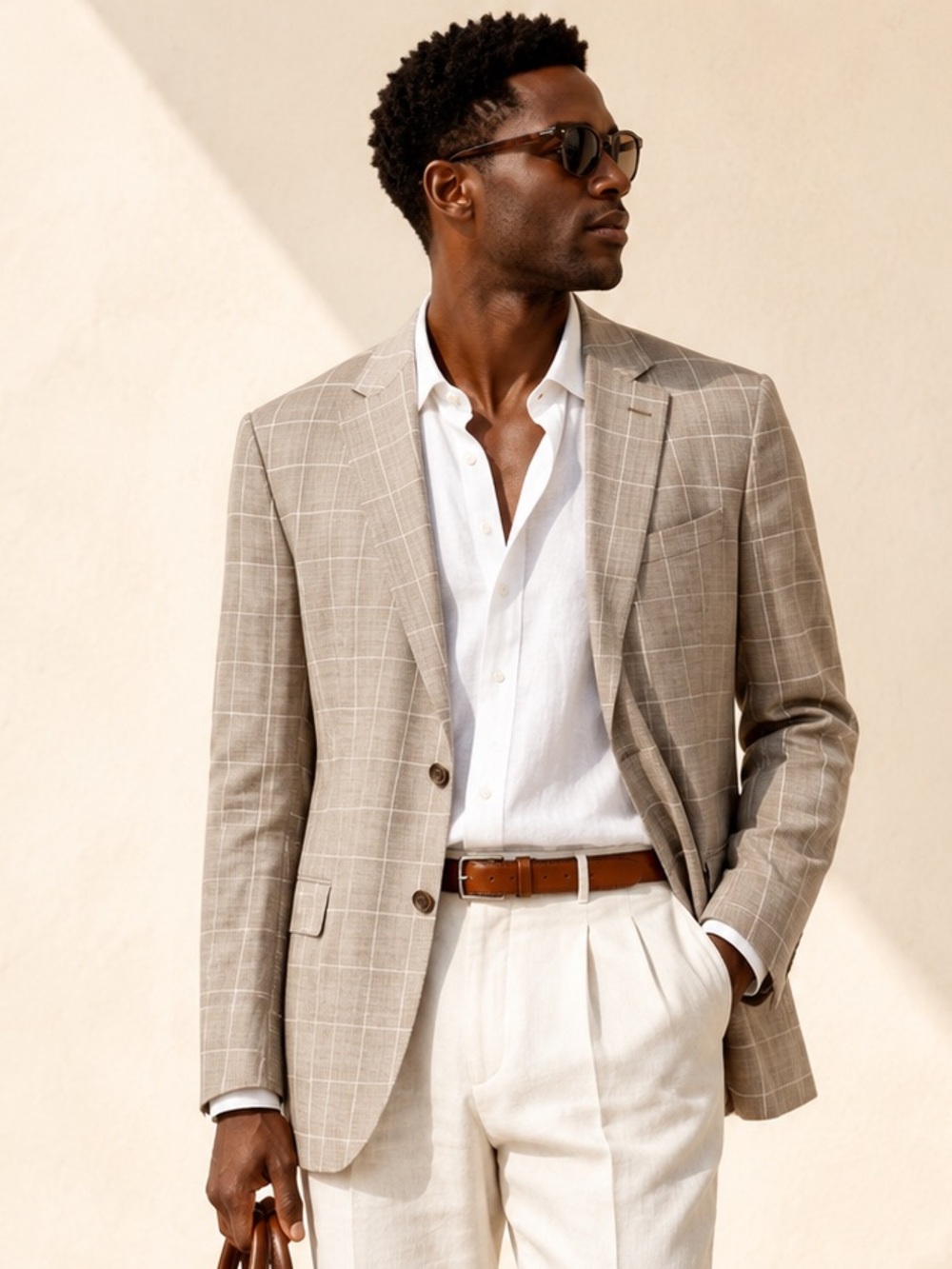 Stafford Windowpane Wool Blazer Quiet Luxury Coolmax Size 46R US